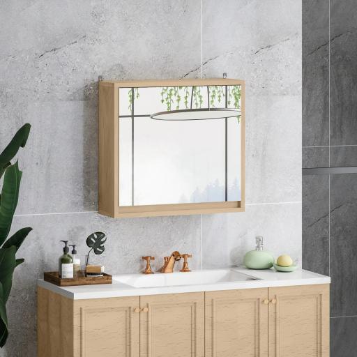 Armario de Baño con Espejo con 2 Puertas y Balda Ajustable Mueble Colgante de Estilo Moderno 48x14,5x45cm Natural [4]