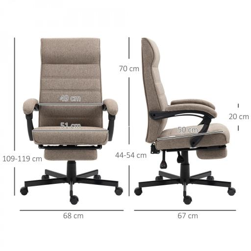 Silla de Oficina Reclinable con Altura Ajustable Reposabrazos y Reposapiés Retráctil 68x67x106-114 cm Marrón [1]