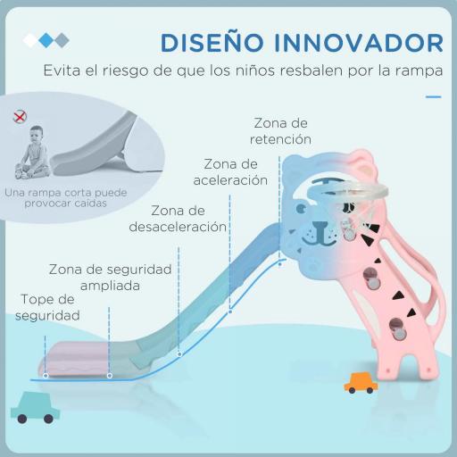 Tobogán para Niños de 18 a 36 Meses con 2 Escaleras 1 Canasta de Baloncesto y Patrón de Tigre 133x60x70 cm Rosa y Gris [5]