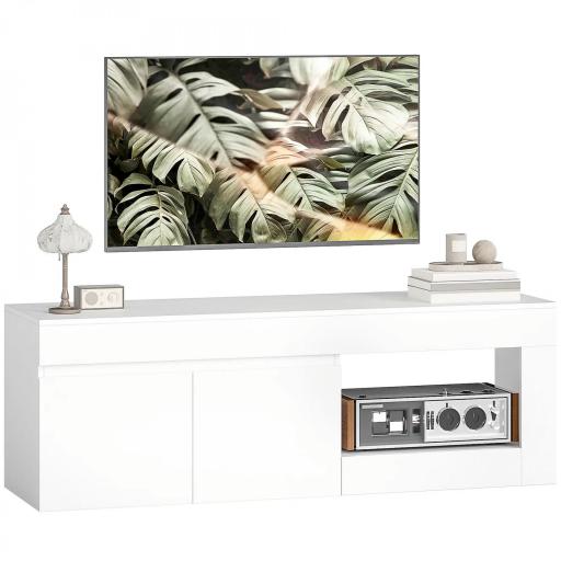 Mueble de TV Moderno para Salón con 2 Puertas Estante Abierto para Televisión 60 Pulgadas 140x40x48 cm Blanco [9]