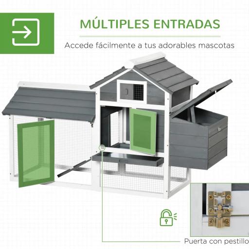 Jaula para Gallineras con 2 Corrales de Alambre Techo Abrible Caja Nido Bandeja Extraíble y Rampa 150,5x54x87 cm Gris [2]
