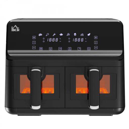 Freidora sin Aceite Doble 8L 2500W 8 Programas Pantalla LED Táctil Temperatura Ajustable 80-200℃ 38,5x38x30,5 cm Negro [8]