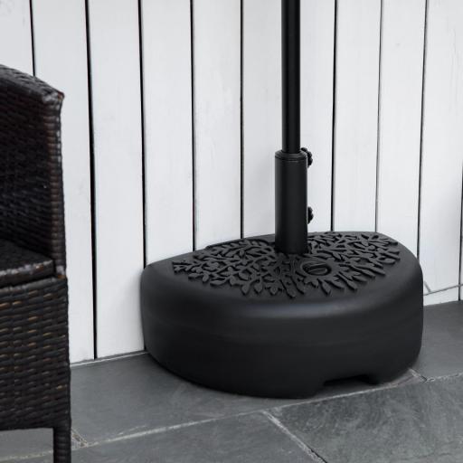 Base de Pared para Sombrilla Ø38/48 mm Soporte Semicircular de Parasol Rellenable de Arena 21 kg o Agua 18 kg para Jardín Patio Terraza Exterior 50x31x38 cm Negro