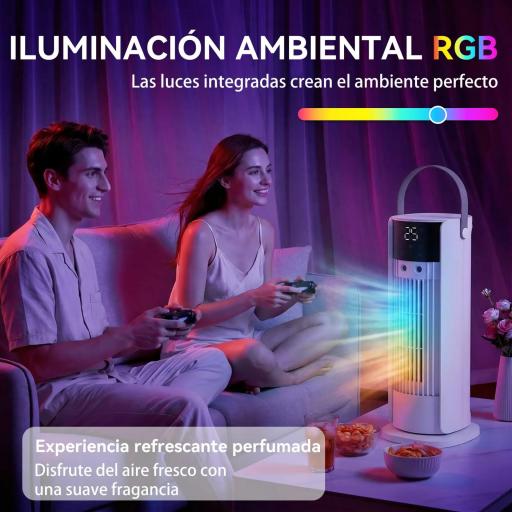 Ventilador de Escritorio con Niebla Luz RGB3 Velocidades Oscilación de 90° Temporizador de 10H Control Remoto Blanco [1]