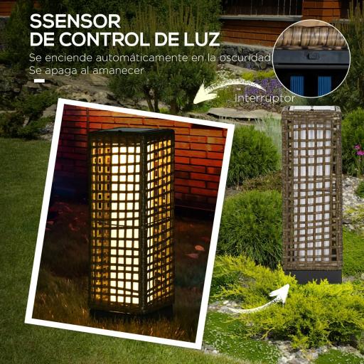 Lámpara Solar de Ratán Sintético con Luces LED Encendido/Apagado Automático para Exterior 15,5x15,5x46 cm Arena [5]
