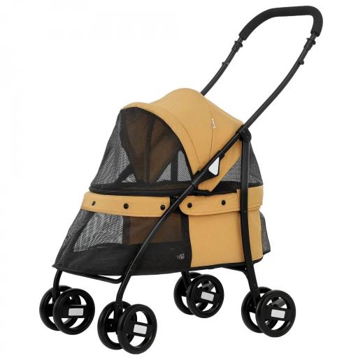 Cochecito para Perros Pequeños Plegable con Ventanas de Malla Cojín Lavable Correas de Seguridad y Marco de Acero Café [9]