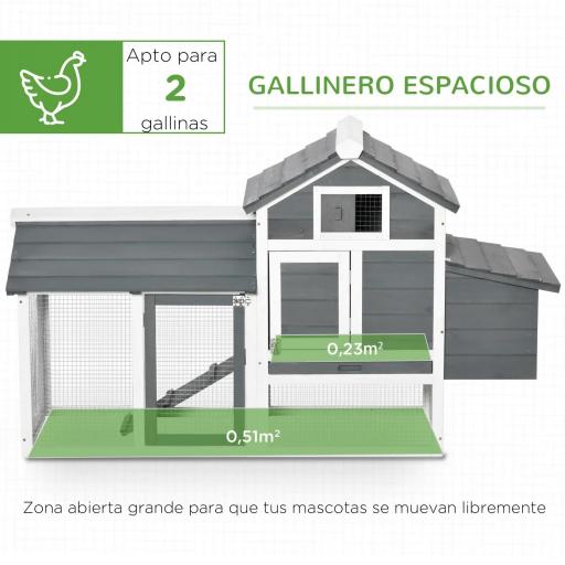 Jaula para Gallineras con 2 Corrales de Alambre Techo Abrible Caja Nido Bandeja Extraíble y Rampa 150,5x54x87 cm Gris [3]