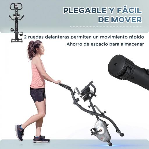 Bicicleta Estática Plegable Resistencia Magnética Ajustable de 8 Niveles con Sensor de Pulso Pantalla LCD Sillín Regulable Respaldo Bandas para Entrenamiento en Casa 107x53x107 cm Negro [6]