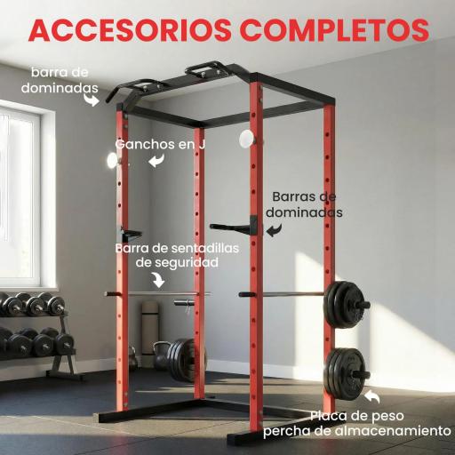 Jaula de Potencia Rack de Sentadillas con Barra Dominadas Estación de Fondos Ajustable para Casa Gimnasio Carga 460 kg [3]