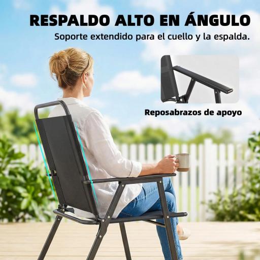 Pack de 4 Sillas de Camping Plegables con Respaldo Alto Asiento Ancho y Reposabrazos Tela Textilene Transpirable Negro [3]