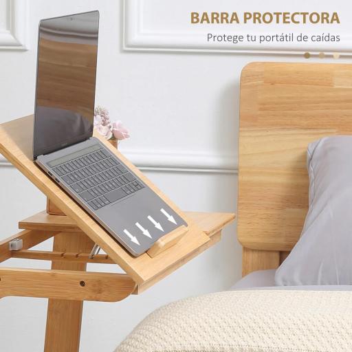 Mesa Auxiliar de Bambú en Forma de C con Encimera Abatible y Ángulo Ajustable 140-180° 60x33x67 cm Natural [3]