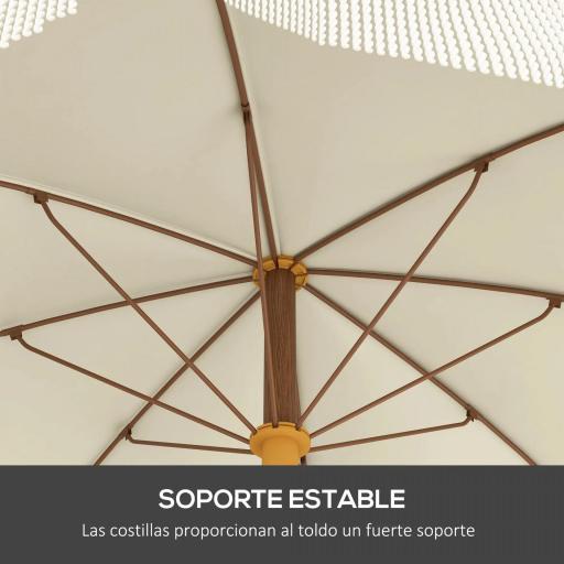 Sombrilla de Playa con Flecos Ø190x210 cm con 8 Varillas Apertura Manual Anti-UV Impermeable y Bolsa de Transporte Gris [5]