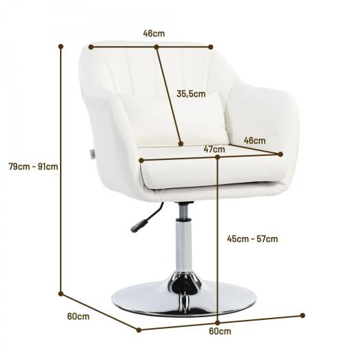 Sillón para Salón Giratorio 360° con Altura Ajustable Respaldo Envolvente Reposabrazos y Cojín 60x60x79-91 cm Blanco [1]
