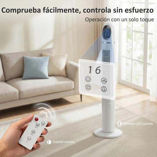 Ventilador de Torre con Control Remoto 3 Velocidades 3 Modos Temporizador 24H Oscilación 70° Pantalla LED Blanco [6]