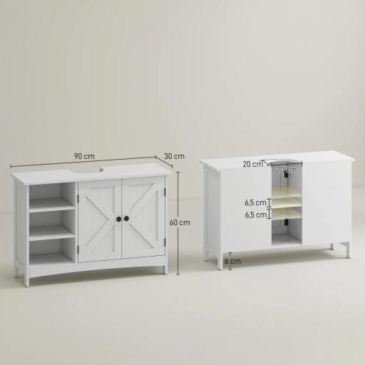 Mueble Bajo Lavabo de Pie con 2 Puertas y Estantes Ajustables Antivuelco Estilo Moderno 90x30x60 cm Blanco [1]