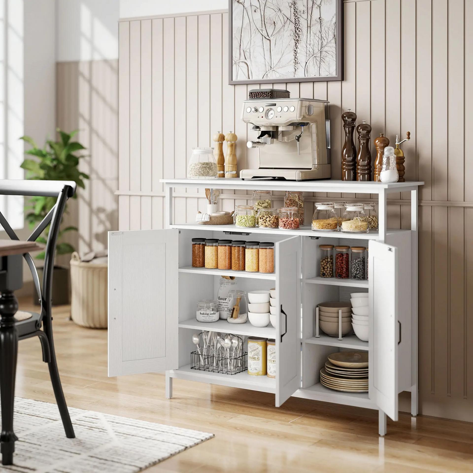 Aparador para Salón Industrial con 3 Puertas Compartimento Abierto Estantes Ajustables para Comedor 100x35x88 cm Blanco