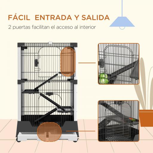 Jaula para Animales Pequeños con Ruedas 114x75x50 cm Valla para Mascotas con 3 Plataformas 3 Rampas Bandejas Extraíbles [5]