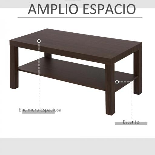 Mesa de Centro Moderna Mesa Baja con 2 Estantes de Almacenamiento Mesita para Salón Carga 20 kg 90x45x44,5 cm Nogal [2]