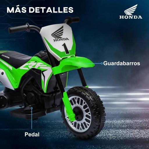Moto Eléctrica Infantil con Licencia Honda CRF450RL con Velocidad 3 km/h Bocina Sonido de Arranque 71x40,5x43,5 cm Verde [4]