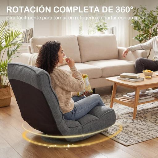 Silla de Suelo Plegable Silla de Lectura Giratoria 360° con Respaldo Ajustable en 5 Posiciones 58x107x79 cm Gris [6]