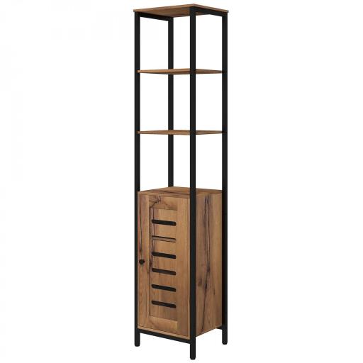 Columna de Baño Estrecha con Puerta de Lamas Estantes Ajustables Compartimentos Abiertos 37x30x167 cm Marrón Rústico [8]