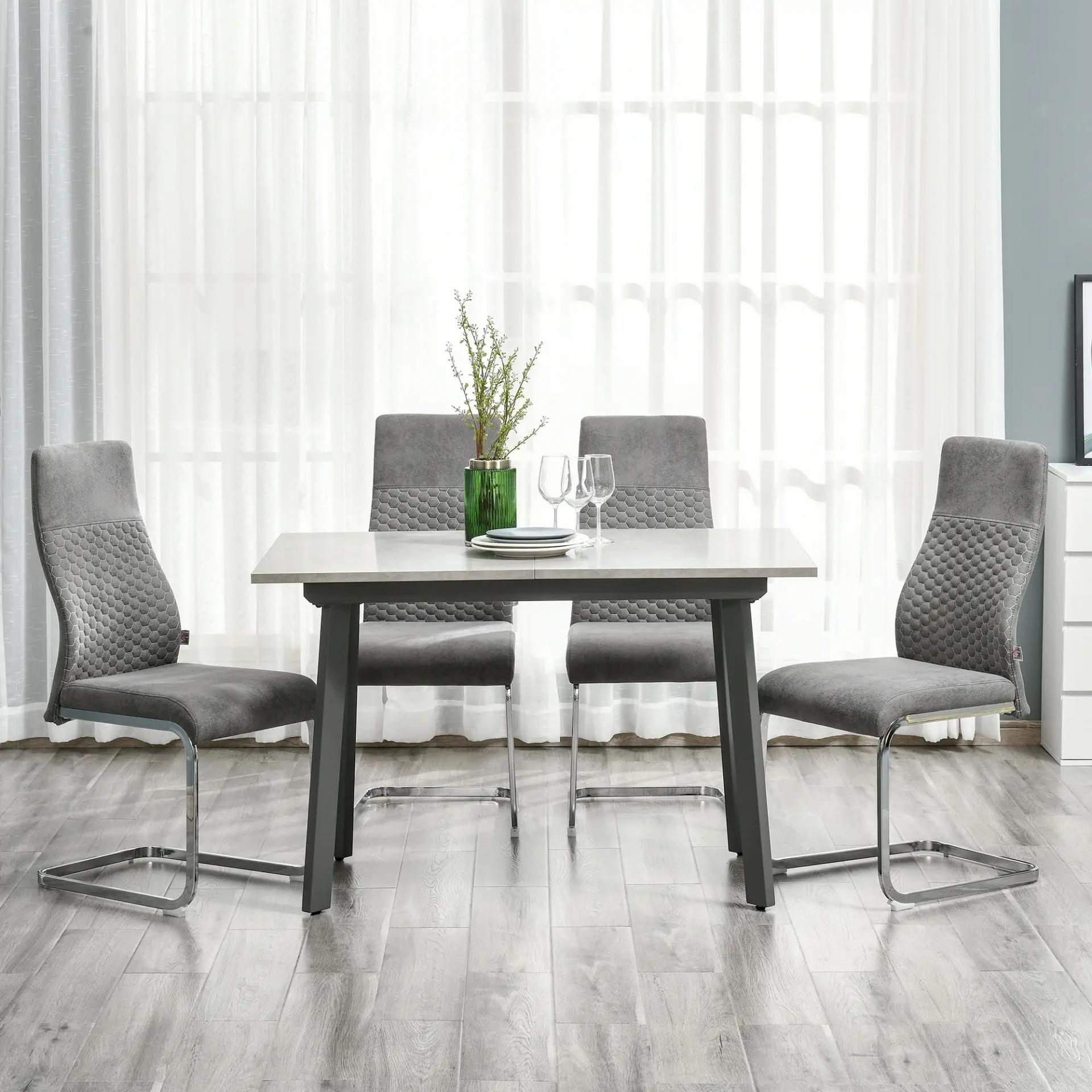 Set de 4 Sillas de Comedor Sillas de Cocina Tejido de Microfibra con Asiento Acolchado y Patas de Metal 45x61x98 cm Gris