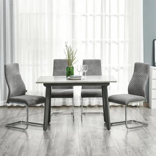  Set de 4 Sillas de Comedor Sillas de Cocina Tejido de Microfibra con Asiento Acolchado y Patas de Metal 45x61x98 cm Gris
