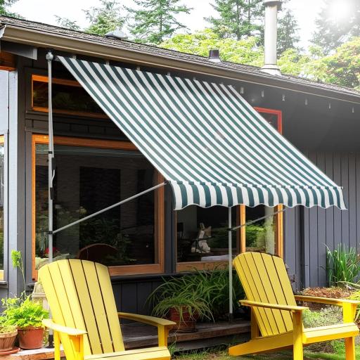 Toldo Manual Retráctil 200x150x170-280 cm para Balcón y Terraza con Altura Ajustable con Manivela Rayas Verde y Blanco
