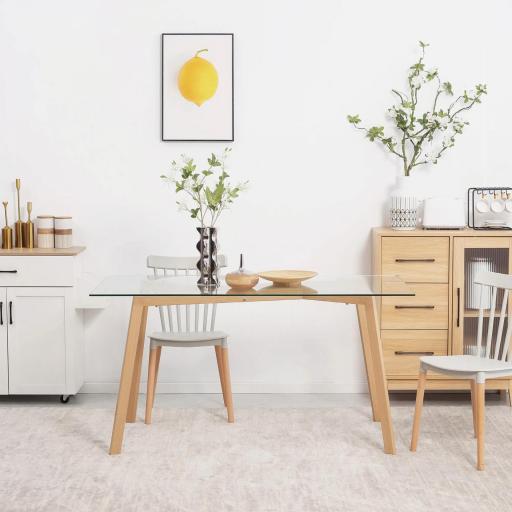 Mesa de Comedor para 6 Personas con Encimera de Cristal y Patas de Acero Efecto Madera 150x75x76 cm Transparente [3]