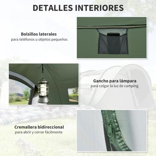 Tienda de Camping Pop-up con Ventanas Bolsillos y Bolsa de Transporte Impermeable Anti-UV 263,5x220x123 cm Verde y Gris [4]