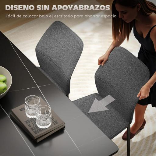 Conjunto de 2 Sillas de Comedor con Tapizado de Terciopelo Sintético Respaldo Curvo y Patas de Acero 45x57x86 cm Gris [6]