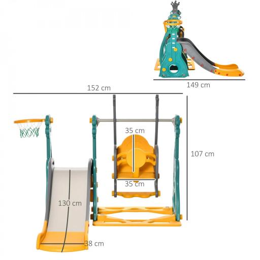 Tobogán Infantil con Columpio y Canasta de Baloncesto 3 en 1 para 18-36 Meses con Asiento Ajustable Parque Infantil para Interior y Exterior 152x149x107 cm Multicolor [1]
