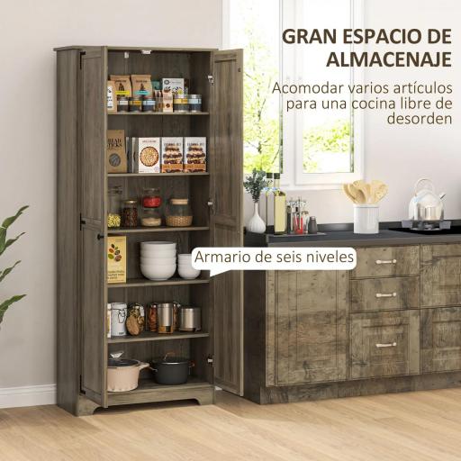 Alacena de Cocina con 2 Puertas y Estantes Ajustables para Comedor Salón 78x31,5x182 cm Marrón Grisáceo [5]
