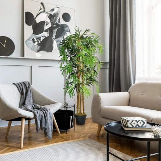 Bambú Artificial 150cm con Maceta Árbol Planta Sintética Realista Decorativa para Casa Oficina Ø18x150 cm Verde