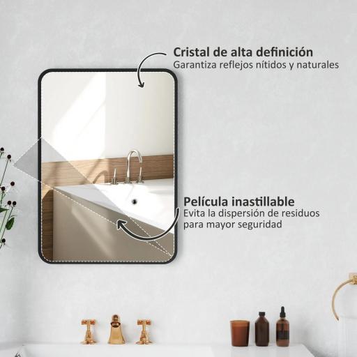 Espejo de Baño Rectangular con Marco Metálico Espejo Decorativo para Dormitorio Comedor o Entrada 50x70 cm Negro [4]