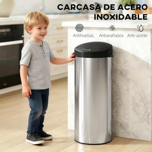 Cubo de Basura Cocina Automático 55 L de Acero Inoxidable con Sensor Infrarrojo Cierre Suave Antihuellas Plateado [4]