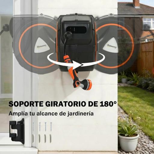 Carrete de Manguera Retráctil 23+2 m con 12 Modos de Rociado Bloqueo Automático Retracción Controlada Soporte Naranja [6]