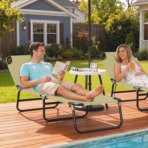 Tumbona Plegable Reclinable con Ángulo Ajustable de 5 Posiciones para Jardín Exterior Piscina Terraza Camping Carga 120 kg 188x56x28 cm Beige