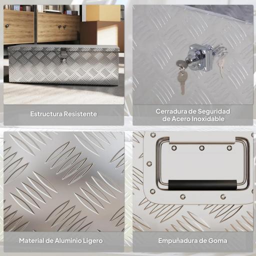 Caja de Herramientas de Aluminio con Asas Retráctiles Cierre con Llave y Gran Capacidad de Almacenaje 76x33x25 cm Plata [4]