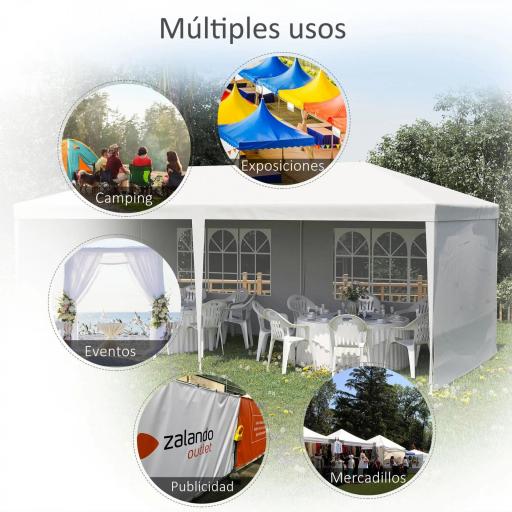 Carpa de Jardín 6x3m con 4 Paredes Laterales 2 Ventanas Visibles Cenador Gazebo de Exterior para Fiestas Eventos Blanco [4]