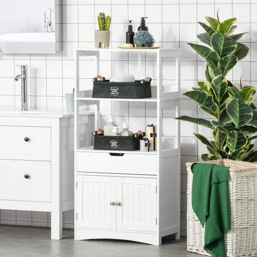 Armario de Baño con 3 Estantes Cajón y 2 Puertas Mueble de Almacenamiento de Suelo Moderno para Cocina Dormitorio Salón 60x33x122,5 cm Blanco