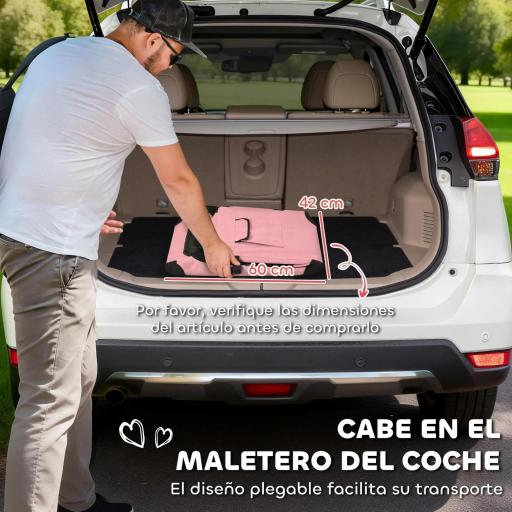 Transportín para Perros Plegable 60x41,5x41 cm con Ventanas de Malla Cojín Suave y 2 Asas para Mini Perros y Gatos Rosa [2]