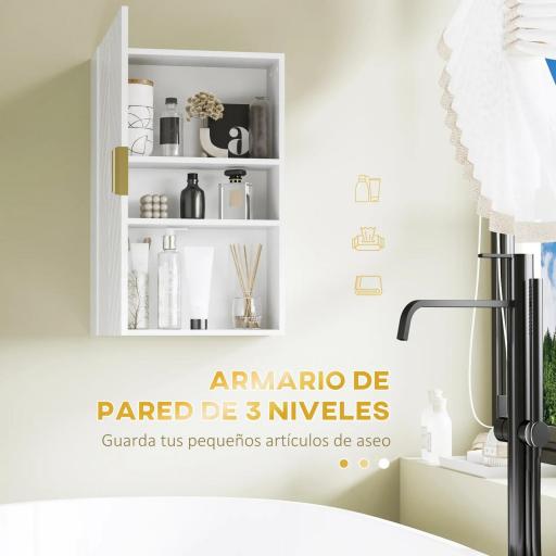 Mueble para Baño Suspendido con 1 Asa de Acero y Estantes Ajustables Estilo Moderno 40x15x60 cm Blanco [2]