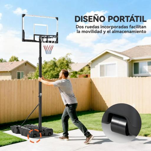 Canasta de Baloncesto para Exterior Ajustable de 230-305 cm con Tablero Irrompible Base Rellenable y Ruedas Negro [7]
