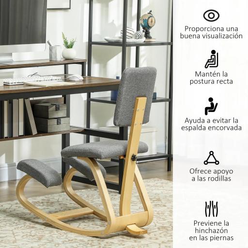 Silla Ergonómica de Rodillas con Respaldo Cojines Acolchados Marco de Madera para una Mejor Postura Oficina Gris [8]