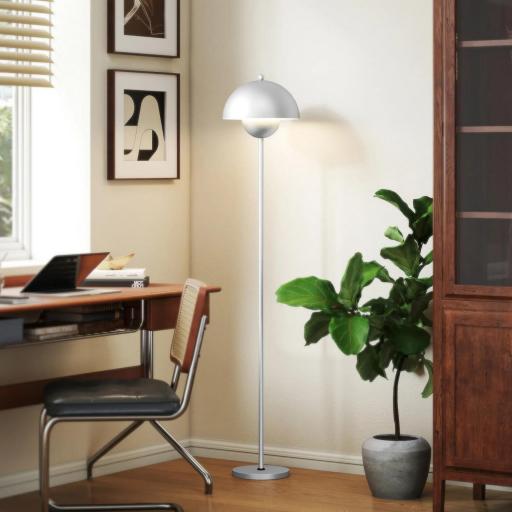 Lámpara de Pie para Salón Moderna con Pantalla de Cuenco Interruptor de Pie Casquillo E27 Sin Bombilla Ø30x155 cm Plata [1]