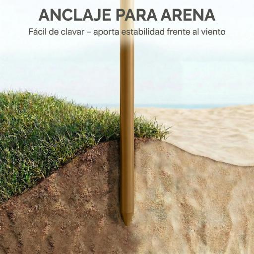 Sombrilla de Playa con Flecos de Paja Ø178 cm con Inclinación Altura Ajustable UV50+ Bolsa de Transporte Marrón Claro [2]