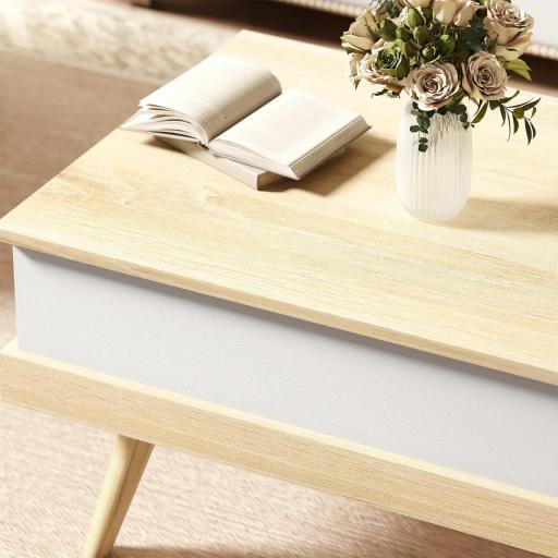 Mesa de Centro Elevable con 3 Compartimientos de Almacenaje Ocultos y Patas de Madera 100x79x54 cm Natural y Blanco [7]