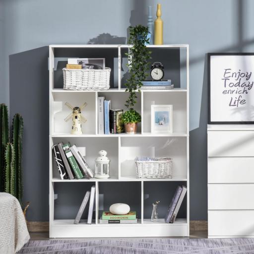 Estantería Librería de 4 Niveles con 10 Compartimentos Estantes de Almacenaje Multiusos 100x23,8x140 cm Blanco [5]