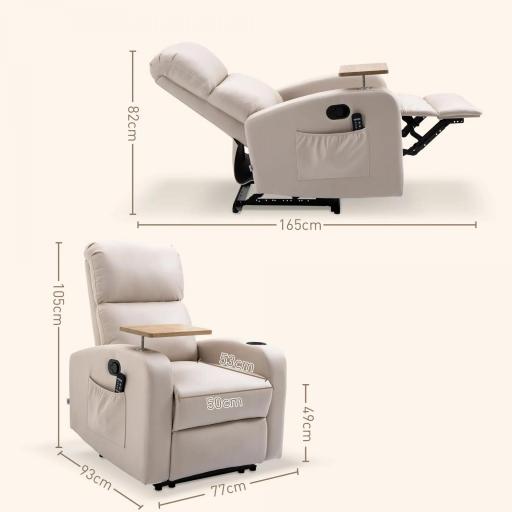 Sillón de Masaje con 4 Modos Vibración Reclinación 145° Mando a Distancia 77x93x105 cm Beige [1]